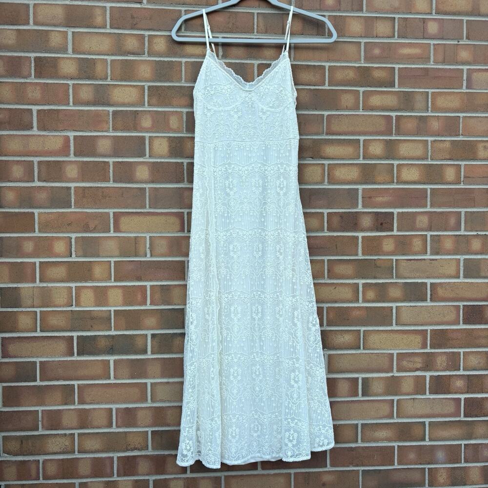 Zara Off White Beige Maxi Lace Strappy Dress Bridal Long Cottagecore Size Medium